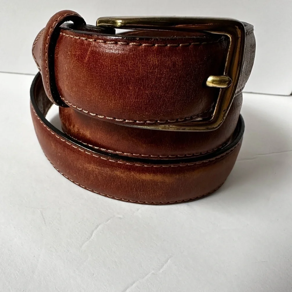 Tommy Hilfiger Brown Leather Belt Men’s 35-37 Brass Tone buckle Work Casual